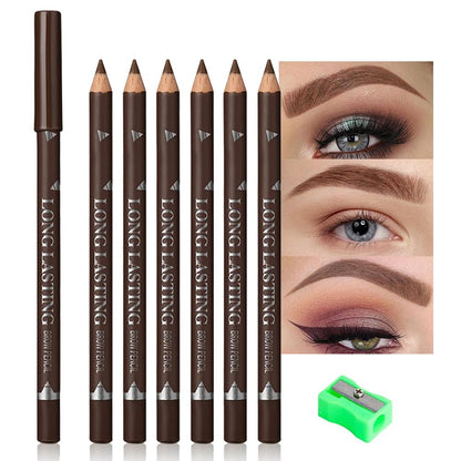 6Pcs brow pencil, wooden hard-core eyebrow pencils