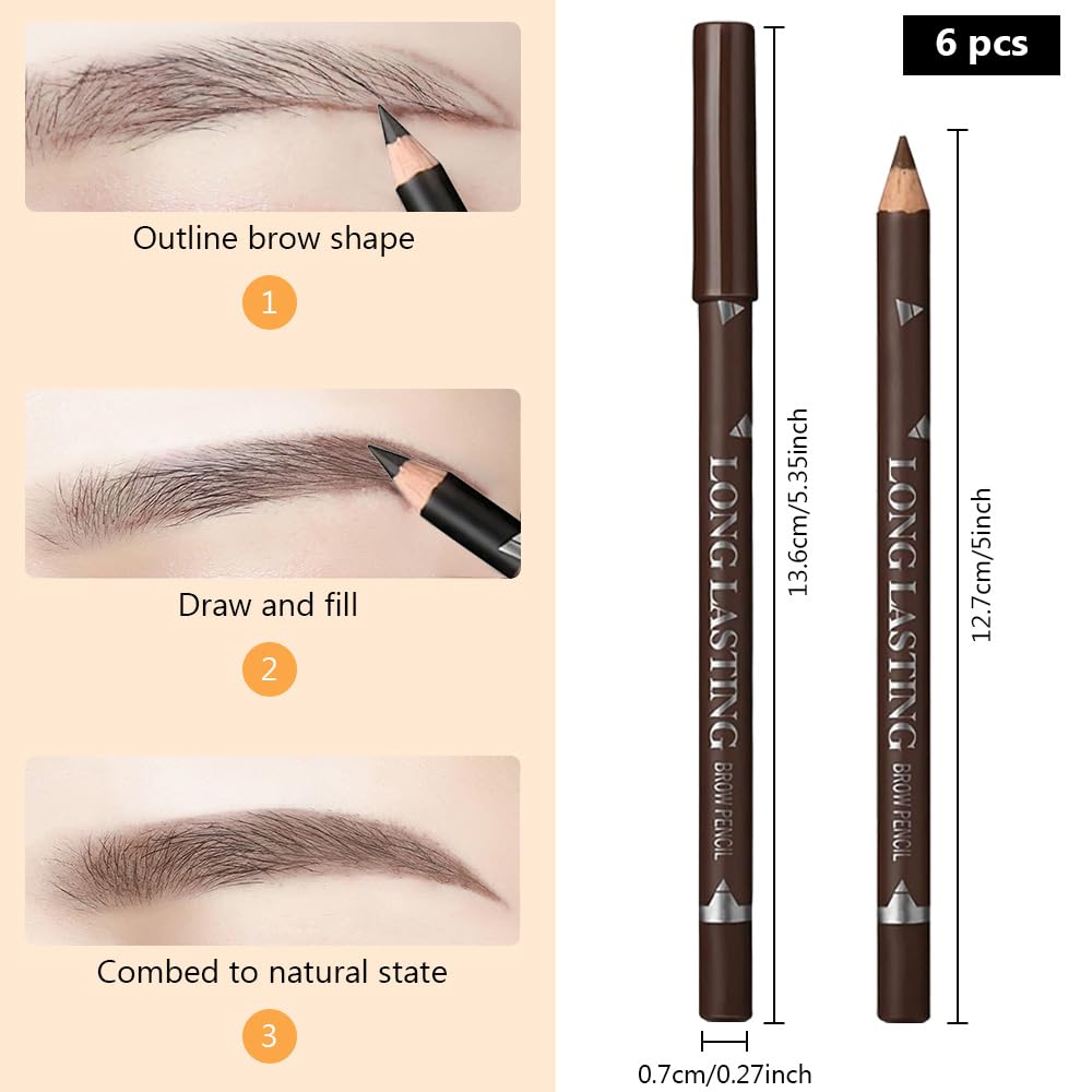 6Pcs brow pencil, wooden hard-core eyebrow pencils