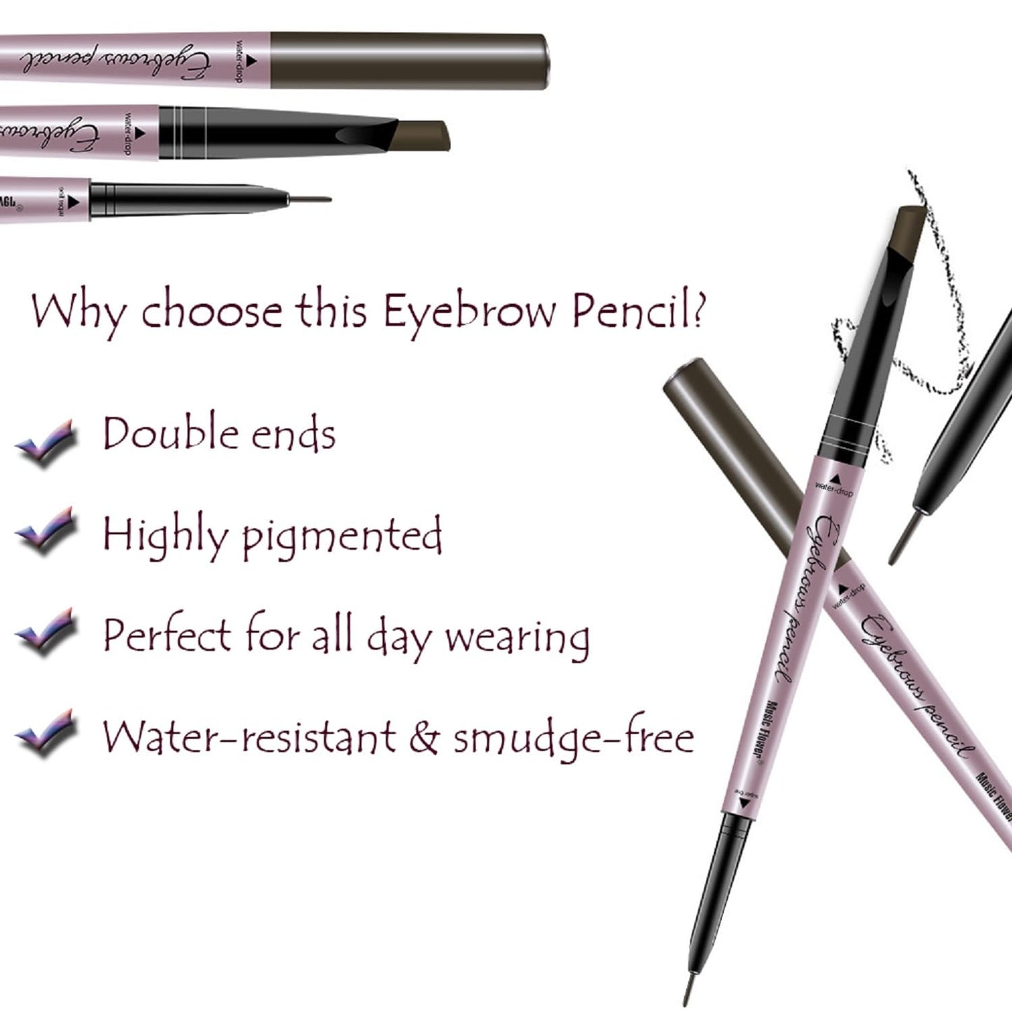 Eyebrow Pencil, Waterproof Eyebrow Makeup 2 Pack