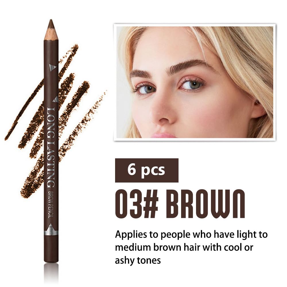 6Pcs brow pencil, wooden hard-core eyebrow pencils