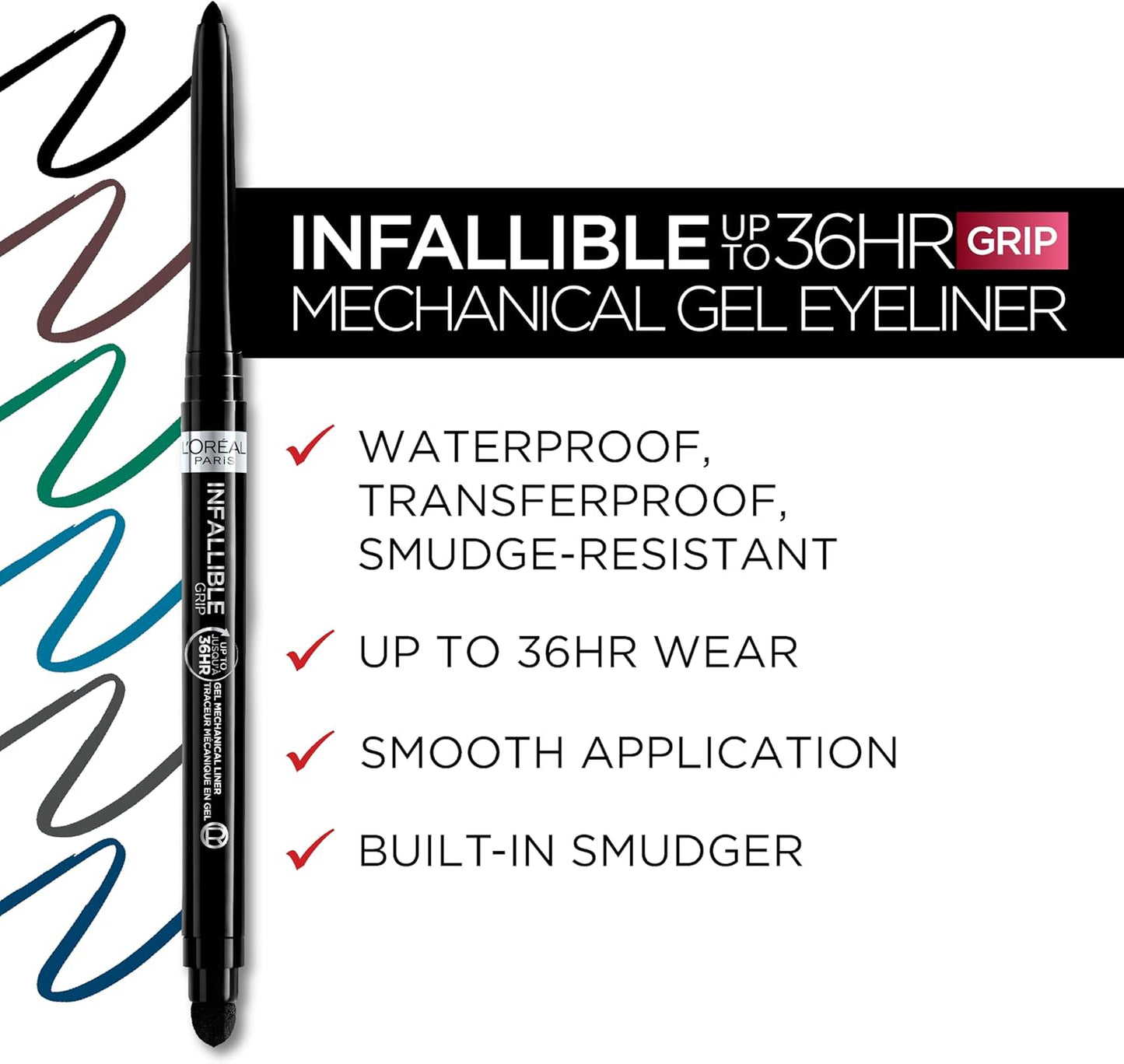 L'Oreal Paris Infallible Grip Mechanical Gel Eyeliner Pencil, 0.01 Oz