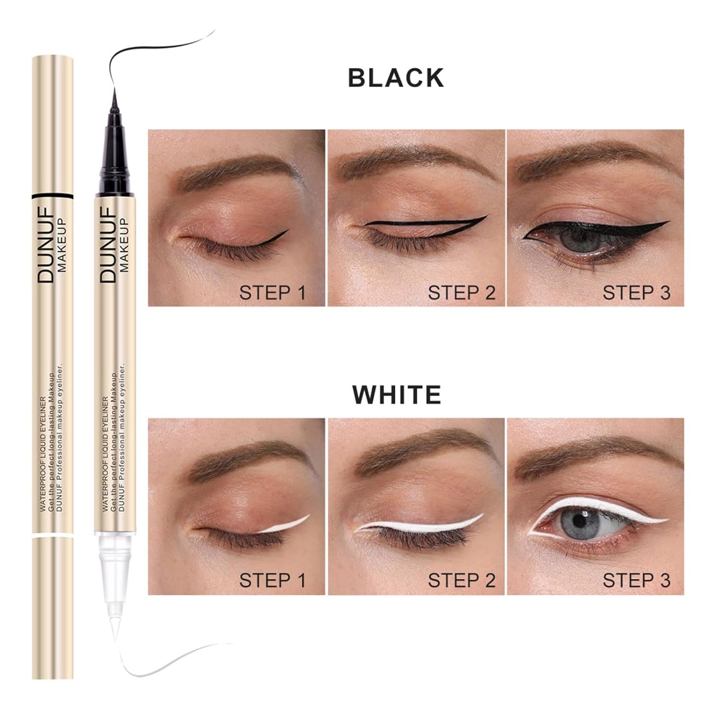 Black White Eyeliner Pencil Double Ended Long Wear Liquid Eyeliner