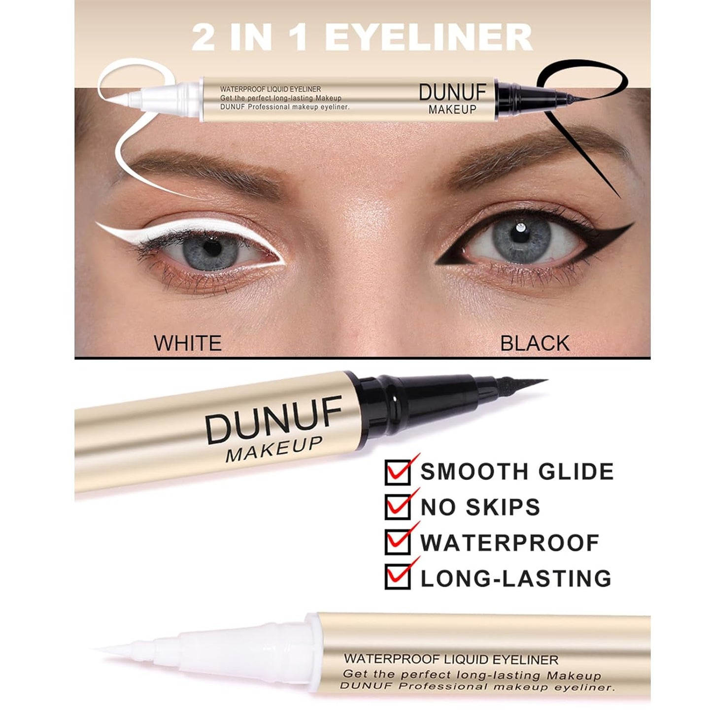 Black White Eyeliner Pencil Double Ended Long Wear Liquid Eyeliner