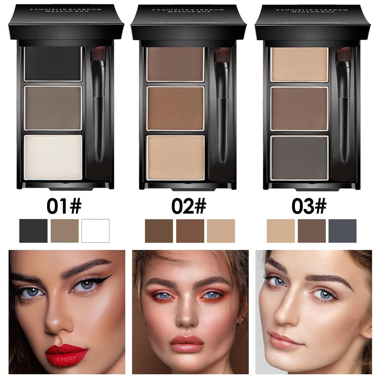 Eyebrow powder, 3-color eyebrow palette makeup to enhance eyebrows