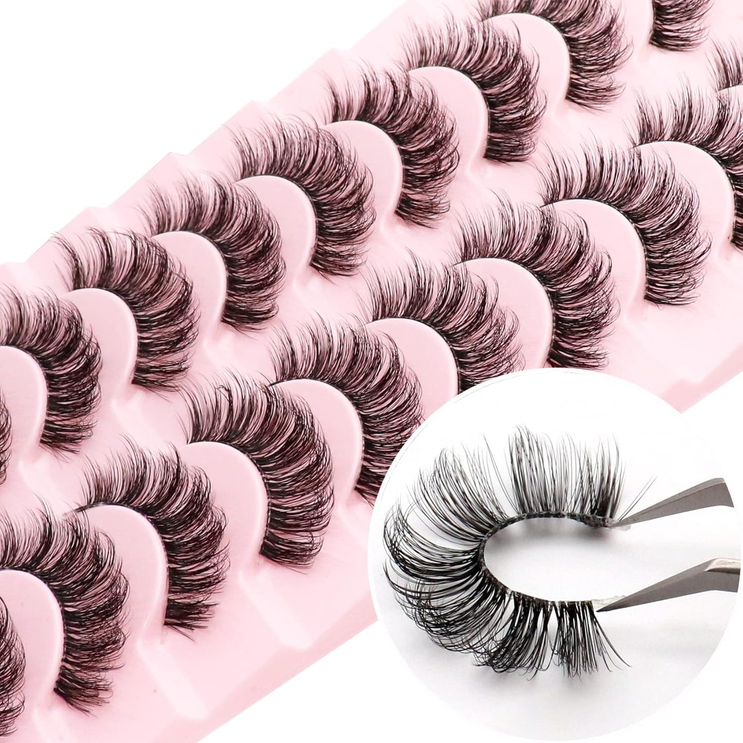 Veleasha Clear Band Lashes 10 Pairs Pack D Curl Russian Strip