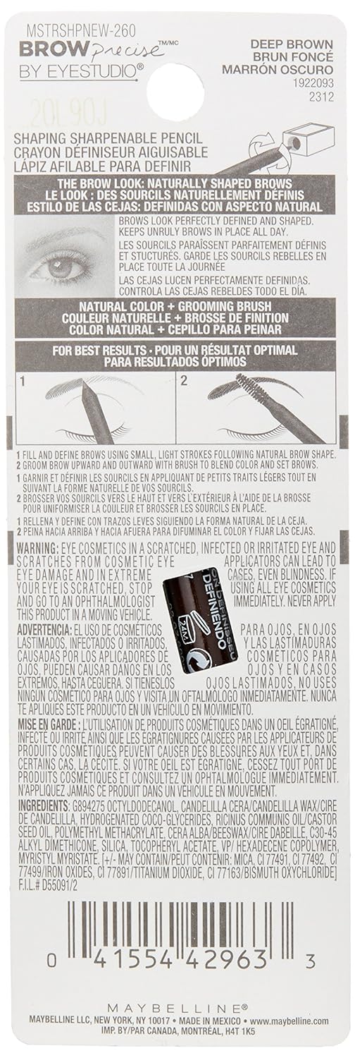 Maybelline Brow Precise Shaping Eyebrow Pencil, Deep Brown, 0.02 oz.