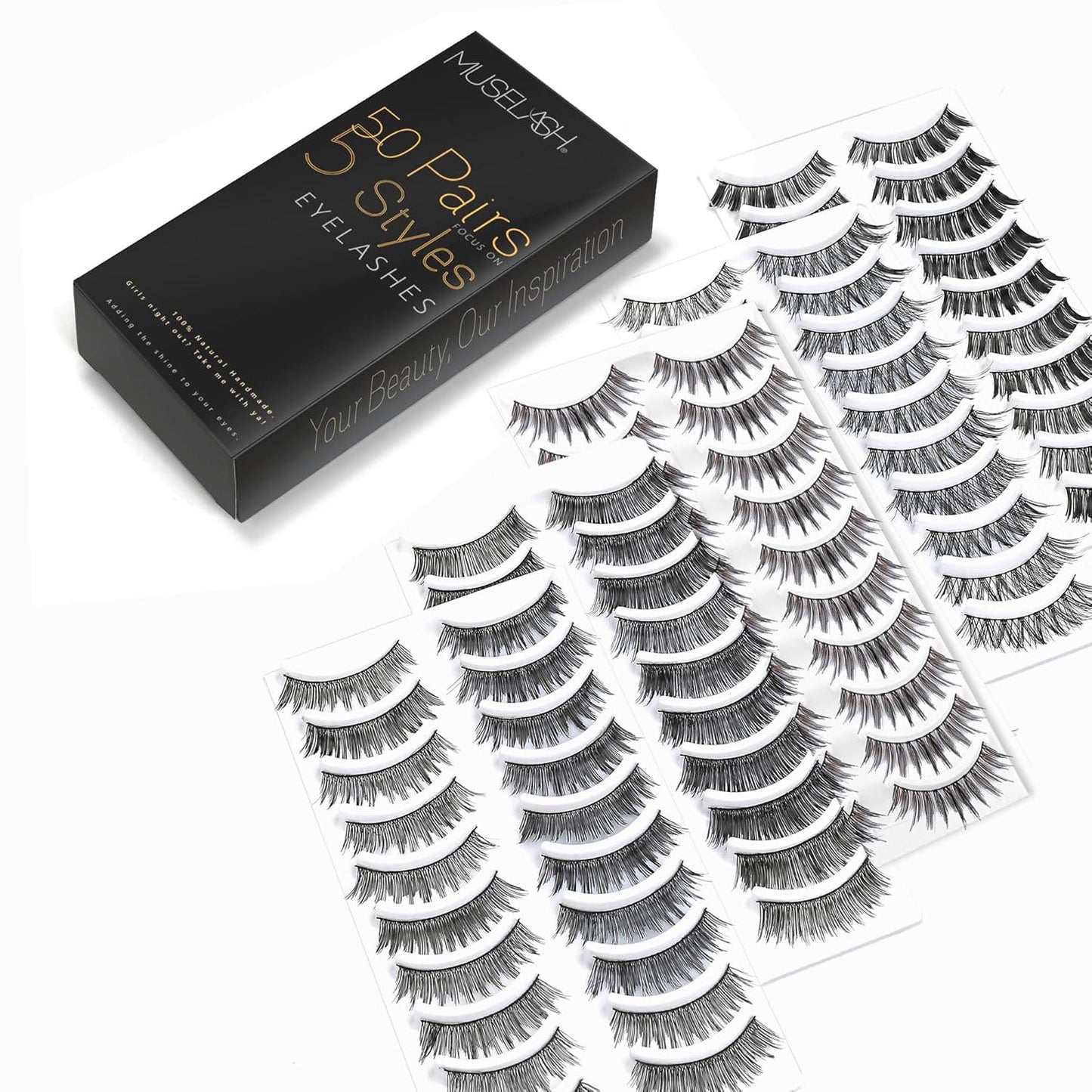 50 Pairs 5 Styles MUSELASH False eyelashes set professional 100% Handmade natural