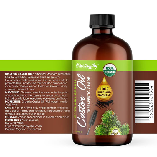 Naturopathy Castor Oil (4oz) USDA Certified Organic, 100% Pure