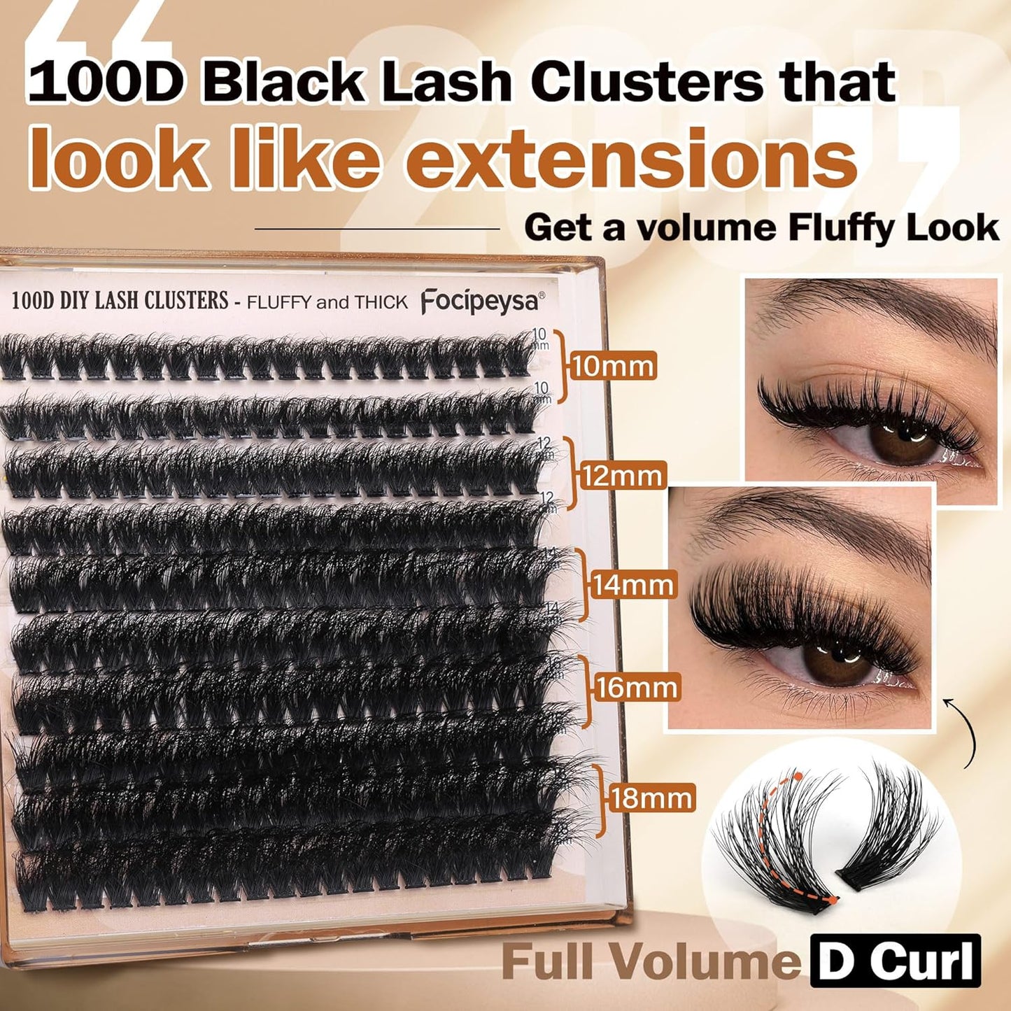 Fluffy Eyelash Extension Kit Volume Lash Clusters Kit 10-18mm